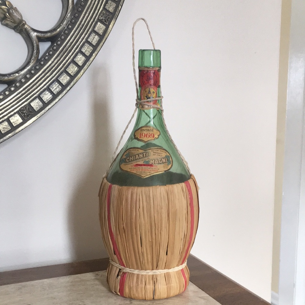 Vintage 1969 Chianti Wine Bottle with Straw Cover